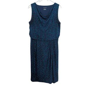 Talbots Factory Floral Blouson Dress Womens Size Large Blue Draped Cowl Neck